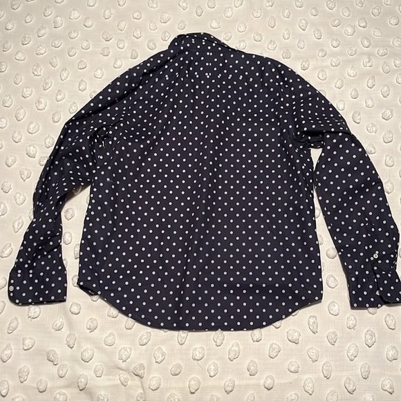 Lauren Ralph Lauren Cotton Navy w/ Dots Button Front Blouse Size M - Picture 5 of 8